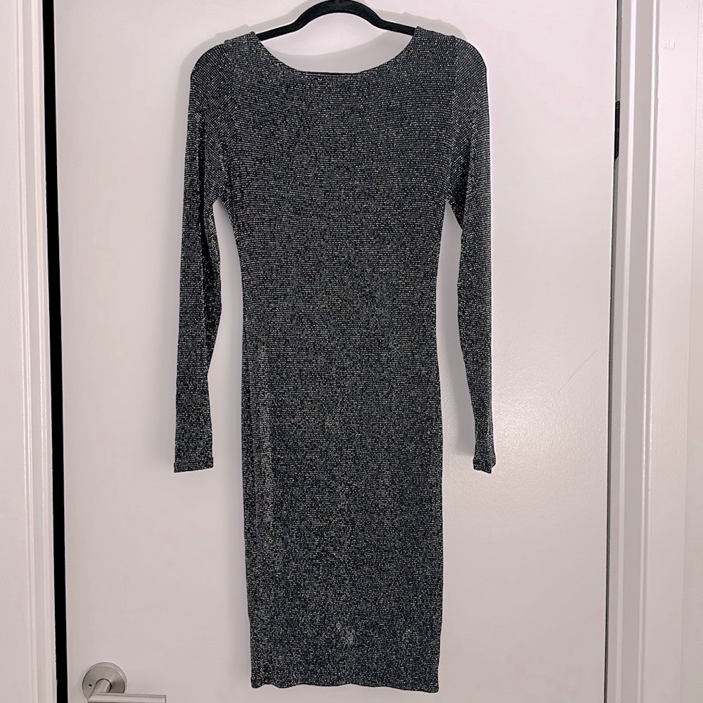 Sparkly form fitting long sleeve midi dress